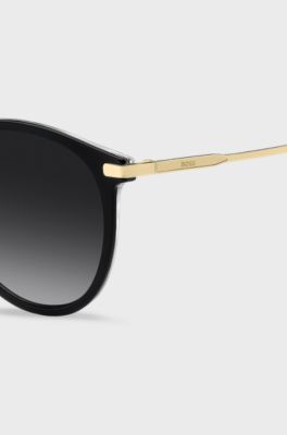 Black-acetate sunglasses with gold-tone temples, Black