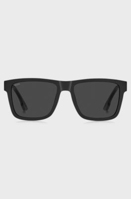 Occhiali da sole neri opachi con inserto logo, Nero