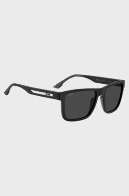 Occhiali da sole neri opachi con inserto logo, Nero