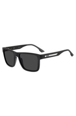 Matte-black sunglasses with logo insert
