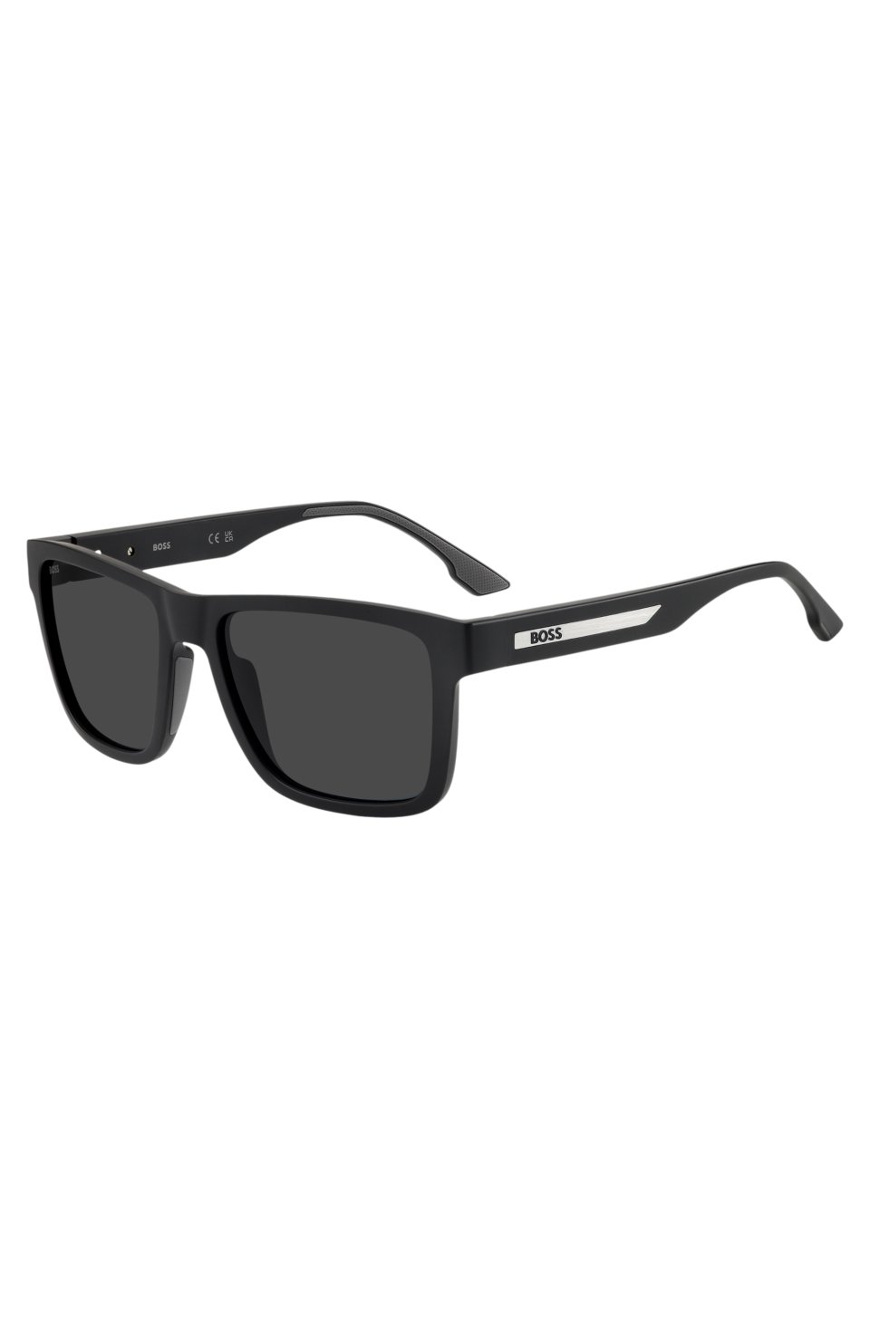 Matte-black sunglasses with logo insert
