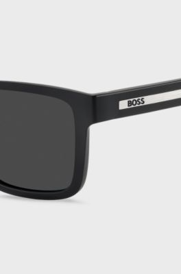 Occhiali da sole neri opachi con inserto logo, Nero
