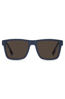 Matte-blue sunglasses with logo insert, Blue