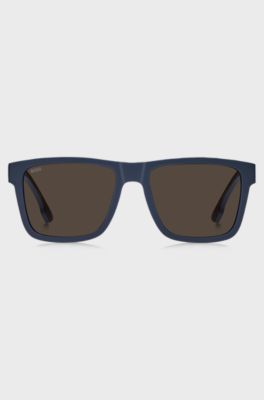 Matte-blue sunglasses with logo insert, Blue