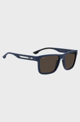 Matte-blue sunglasses with logo insert, Blue
