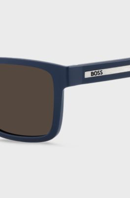 Occhiali da sole blu opaco con inserto logo, Blu