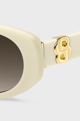 Sonnenbrille aus cremefarbenem Acetat mit Double-B-Monogramm, Natur