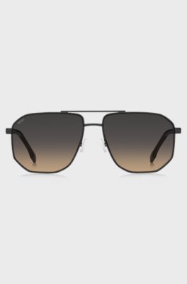 Lunettes de soleil en acier noir avec insert de logo dor&eacute;, Noir