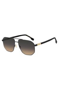 Gafas de sol de acero negro con detalle de logo en tono dorado, Negro