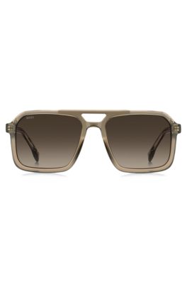 Transparent-brown sunglasses with logo trim, Beige