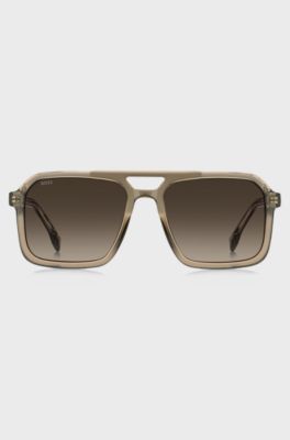 Transparent-brown sunglasses with logo trim, Beige
