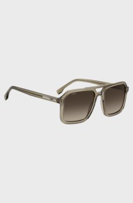 Transparent-brown sunglasses with logo trim, Beige