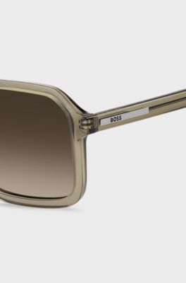 Transparent-brown sunglasses with logo trim, Beige