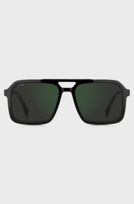 Occhiali da sole neri con bordo logo, Nero