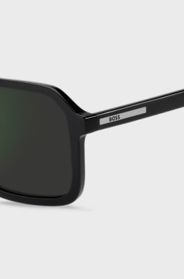 Occhiali da sole neri con bordo logo, Nero