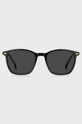 Black-acetate sunglasses with temple logo, Black