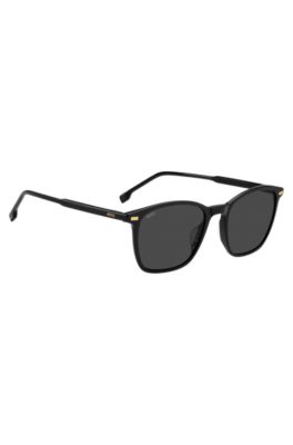 Black-acetate sunglasses with temple logo, Black