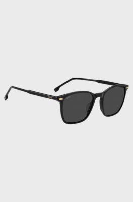 Black-acetate sunglasses with temple logo, Black