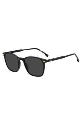 Black-acetate sunglasses with temple logo, Black