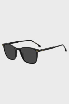 Black-acetate sunglasses with temple logo, Black