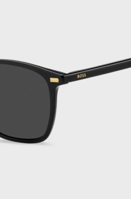 Black-acetate sunglasses with temple logo, Black