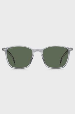 Transparent-grey sunglasses with temple logo, Transparent