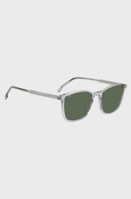 Transparent-grey sunglasses with temple logo, Transparent