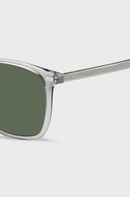 Transparent-grey sunglasses with temple logo, Transparent
