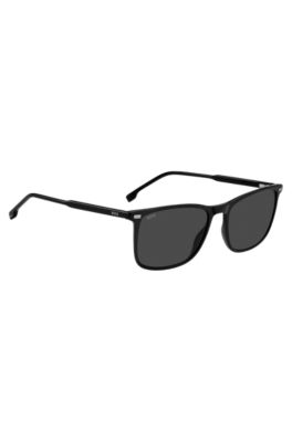Black-acetate sunglasses with temple logo, Black
