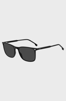 Black-acetate sunglasses with temple logo, Black