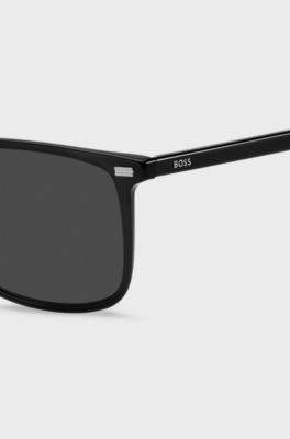 Black-acetate sunglasses with temple logo, Black