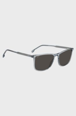 Transparent-blue sunglasses with temple logo, Grey