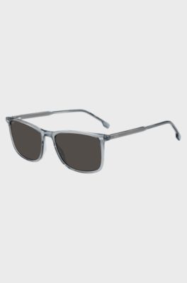 Transparent-blue sunglasses with temple logo, Grey