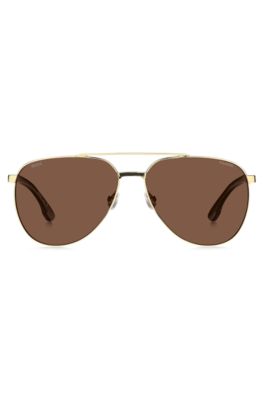 Gold-tone sunglasses with patterned temples, Gold tone