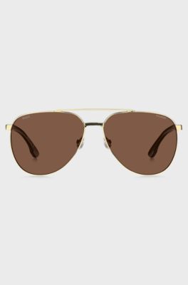 Goldfarbene Sonnenbrille mit gemusterten B&uuml;geln, Goldfarben