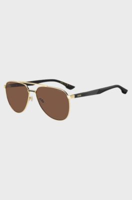 Gold-tone sunglasses with patterned temples, Gold tone