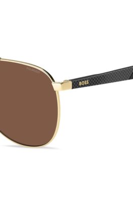 Gold-tone sunglasses with patterned temples, Gold tone