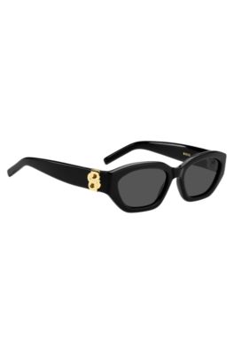 Sonnenbrille aus schwarzem Acetat mit Double-B-Monogramm, Schwarz