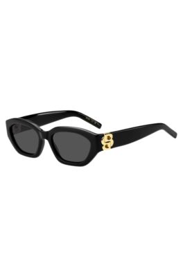 Sonnenbrille aus schwarzem Acetat mit Double-B-Monogramm, Schwarz