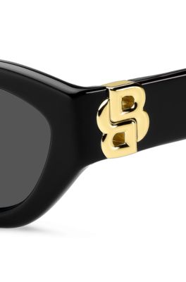 Sonnenbrille aus schwarzem Acetat mit Double-B-Monogramm, Schwarz