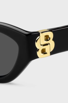 Occhiali da sole in acetato nero con monogramma Double B, Nero
