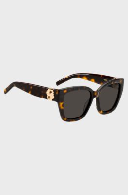 Occhiali da sole in acetato Havana con monogramma Double B, Marrone a motivi