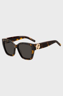 Occhiali da sole in acetato Havana con monogramma Double B, Marrone a motivi