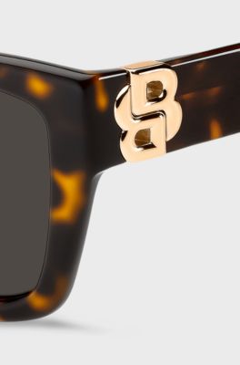 Havana-acetate sunglasses with Double B monogram, Brown Patterned