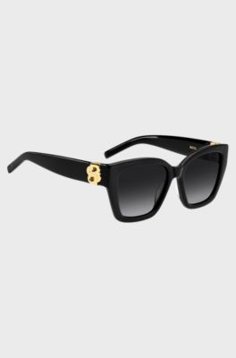 Lunettes de soleil en ac&eacute;tate noir avec double monogramme B, Noir