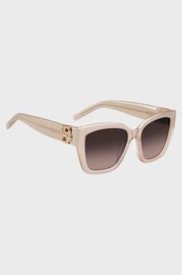 Nude-acetate sunglasses with Double B monogram, Light Beige