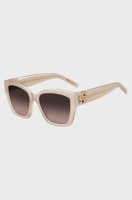Occhiali da sole in acetato nude con monogramma Double B, Beige chiaro
