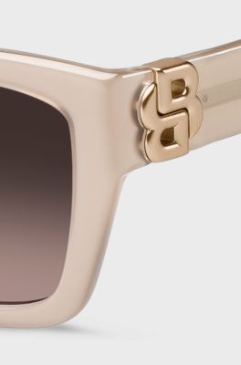 Occhiali da sole in acetato nude con monogramma Double B, Beige chiaro