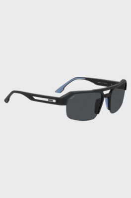 Black sunglasses with temple insert and logo, Black