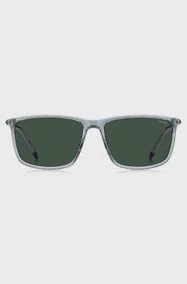 Lunettes de soleil en ac&eacute;tate transparent avec branches tubulaires, Gris chin&eacute;